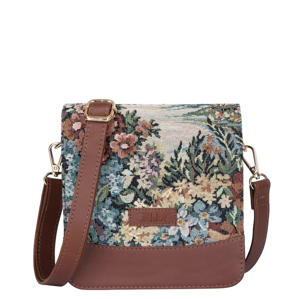 Women’s Tapestry Fabric Crossbody Sling Bag in Botanical Pattern –Messenger Bag